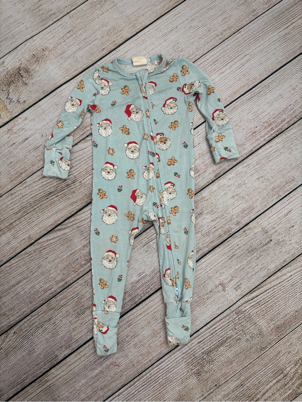 Tullabee Kids Light Blue Santa Print One-Piece Pajamas